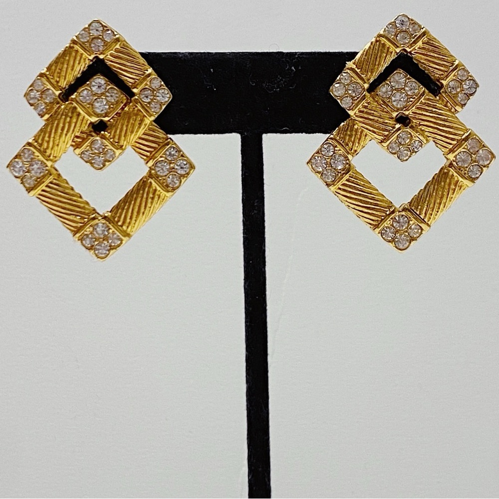 Vintage Art Deco Large Gold and Crystal Statement Earrings